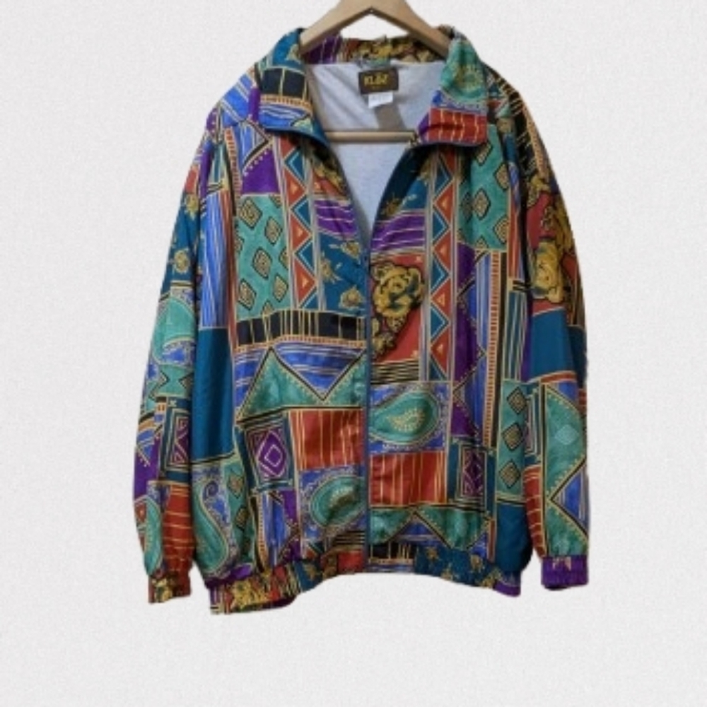 Vintage 80-90S Rainbow Patchwork Floral Print Windbreaker 2X